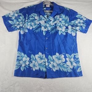 Vintage Kalena Fashions Of Hawaii Men's Hawaiian Shirt Size L Blue Orchids